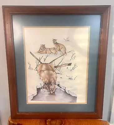 1983 Framed Matted Signed & Numbered - Karen F Pointer Cougar Print 105/`1000 • $37