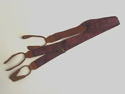 Vintage Mens Red & Blue Abstract Button Suspenders Made In England Nice! • $29.99