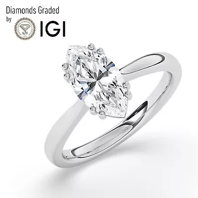 IGI 2 CT Solitaire Lab-Grown Marquise Diamond Engagement Ring 18K White Gold • $1900