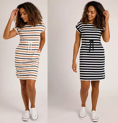 Weird Fish Women Organic Cotton Short Sleeves Stripe Summer Dress 8 10 12 14 16 • £16.99