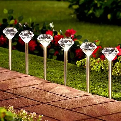 £14.99 • Buy Pack Of 10 Solar Powered White Led Diamond Garden Pathway Stake Lights Outdoor  