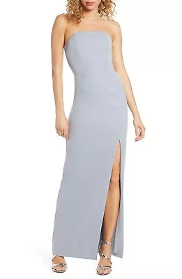 WAYF Women's The Mila Strapless Slit Column Gown In Dusty Blue Size M • $42.04