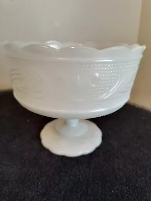 Vintage E.O. Brody White Milk Glass Pedestal Compote Bowl 6.5 Floral Design Rare • $10