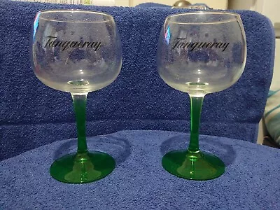 2 X TANQUERAY GIN GLASSES GOBLET BALLOON LARGE GREEN STEM • £15