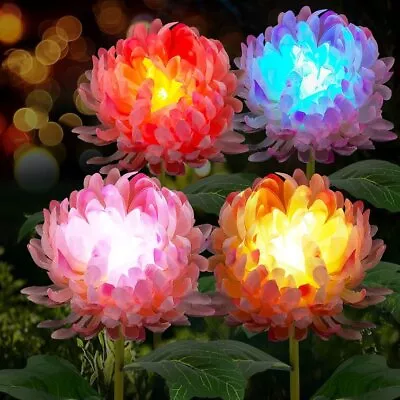 4-Pack Solar Garden Lights Outdoor Chrysanthemum Multi Color Changing Lights • $19.98