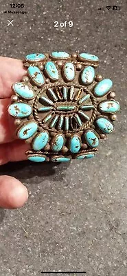 GREAT VINTAGE NAVAJO/SILVER LARGE CUFF W/LOVELY TURQUOISE STONEs - Jonah Nez • $400