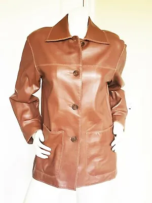 Original Ellen Tracy Lamb Leather Brown Long Sleeve Jacket Coat Size: Xs/s/m • $89.99