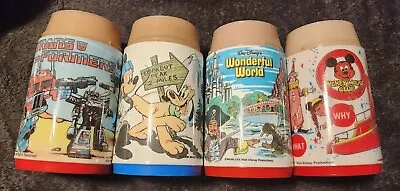 Vintage 1980s DISNEY ALADDIN LUNCH BOX THERMOS LOT 4 MICKEY TRANSFORMERS/NO LIDS • $30