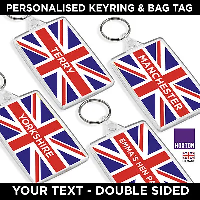 Personalised UNION JACK FLAG Keyring Bag Tag Add Text ADD OUR OWN TEXT MESSAGE • £3.99