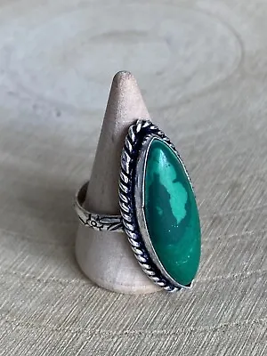 Malachite Marquise Ring Size R Sterling Silver 925 Plated Green Vintage • $11.75
