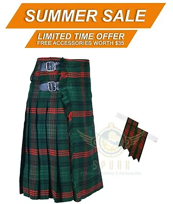 Men's Handmade Scottish Traditional 8 Yard Tartan KILT For Men With Free Flashes • $71.25