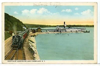 1925 - D&H Passenger Train And Steamer VERMONT At Montcalm Landing NY Postcard • $5.90