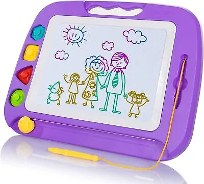 Large Magnetic Drawing Board 4 Colors 42x33cm Doodle Pad With 4 Stamps 36 Month+ • £14.99