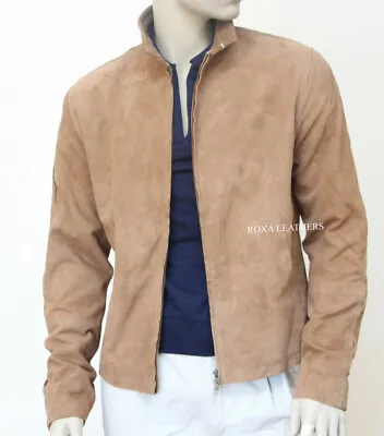 Men's NEW Real Genuine Lambskin Suede Leather Jacket Handmade Casual Full Zipper • $125.79