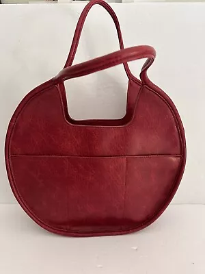 Gorgeous Retro Large Round Faux Leather Hand Bag Tote Purse Red Shoulder Hobo • $25