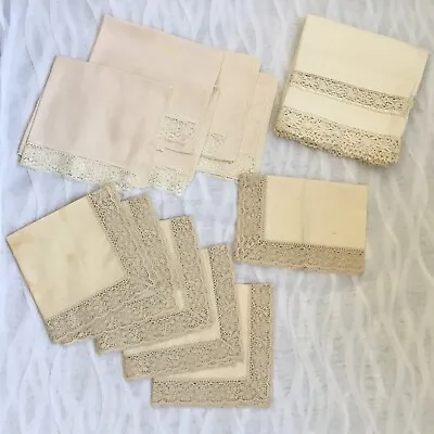 Lot Of 12 VTG Linen Lace Napkins Table Runner Placemat *READ* • $18.95