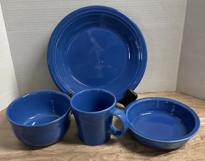 Vintage Fiesta Ware 4-piece Place Setting Blue Homer Laughlin • $25