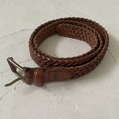 Coach Men's Belt Size 34 Woven Braided Brown Mocha Leather Solid Brass • $48