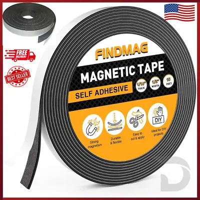 Magnetic Strip Tape 15Ft Flexible Roll Adhesive Backed Magnet Strong Sticky 1/2  • $10.28