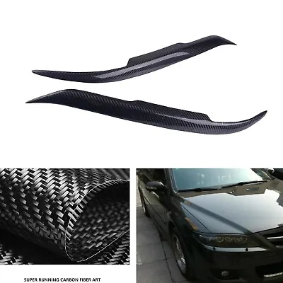 Carbon Fiber Headlight Eyebrow Eyelid Cover Trim For 2003-2013 2008 Mazda 6 BLK • $33.92