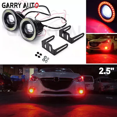 2pcs 2.5 In White Projector LED Fog Light Red COB Halo Angel Eye Ring Bulb Combo • $22.61