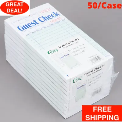 (50-Case) 1 Part Green & White Guest Check With Bottom Guest Receipt Restaurant • $57.99