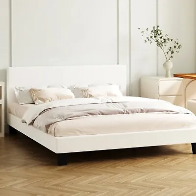 Oikiture Bed Frame Queen Double King Single Size Boucle Fabric Platform • $151.90