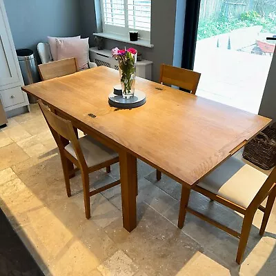 Laura Ashley Oak Extendable Dining Table 180cm X 90cm Or 90cm X 90cm + 4 Chairs. • £159