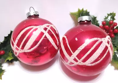 COBY Mica Stenciled Mercury Glass Vintage RED Christmas Ornaments Lot Of 2 USA • $11.77