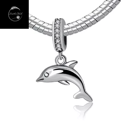 Love Dolphin Sea Animal Dangle Charm Genuine Sterling Silver 925 For Bracelets  • £15.99