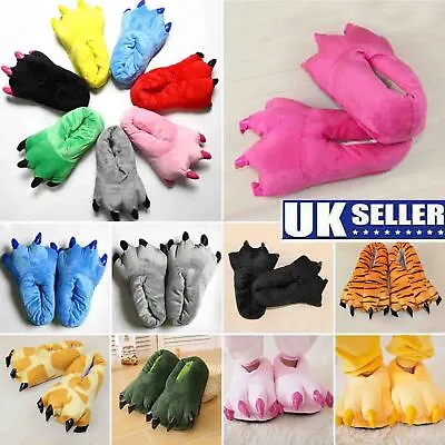 Adults Kids Funny Dinosaur Claw Slipper Animal Monster Feet Plush Shoes Xmas UK • £7.55