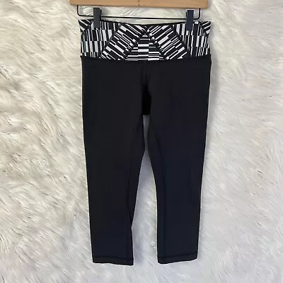 Lululemon Wunder Under Crop III Black / Ying Yang Stripe White Black Size 6 • £19.26