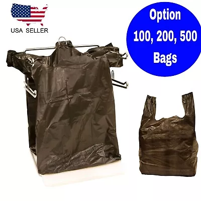 Black T Shirt Bags Plastic Grocery Shopping Carry Out  Bag 11.5''x6.5''x22'' • $14.20