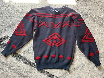 Vintage Meister Wool Multicolor Crew Neck Ski Sweater Men’s Medium 80s-90s • $11.20