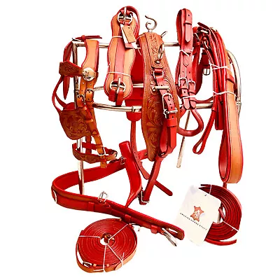 Deluxe Dual Tone Leather Horse-Cart Driving Harness In Red & Natural Tone • $349