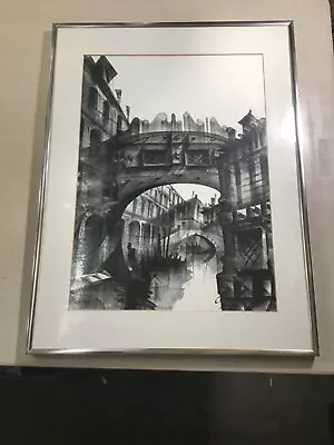 VENICE ITALY BRIDGE BLACK AND WHITE PRINT 25” X 19” FRAMED AND MATTED • $50