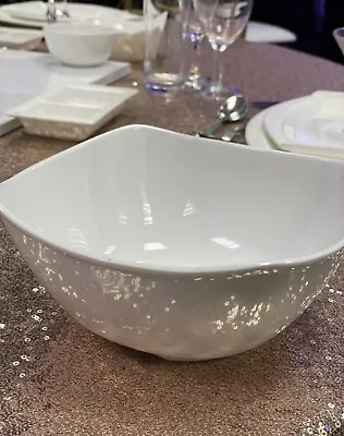 Melamine White Square Deep Bowl Wavy 7.25  Serving Snacks Salad/Parties/Catering • £4