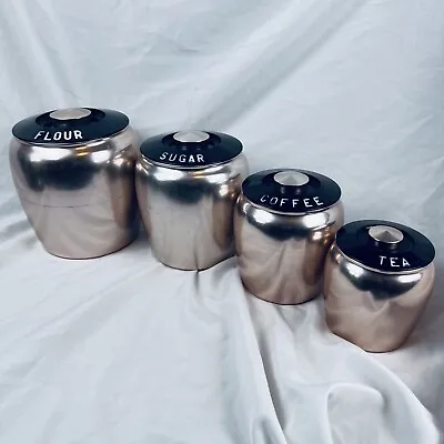 Vintage Kromex Aluminum Copper Canister Set Retro Kitchen~FLOUR SUGAR COFFEE TEA • $59.99