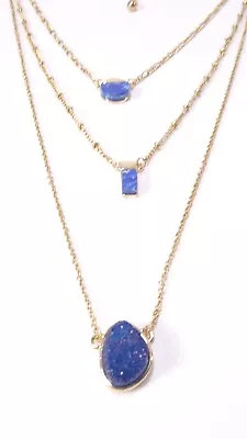 Anthropologie Women's Lapis Geo Stone Three Tiered Layered Necklace NWOT 78 • $11