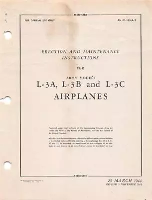 1944 Aaf Aeronca L-3abc Grasshopper Erection Maintenance Flight Manual-cd • $24.99