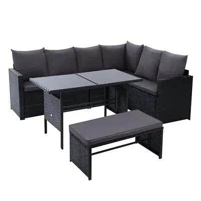 $653.25 • Buy Gardeon Outdoor Dining Set Sofa Lounge Setting Chairs Table Bench W/ Cover Black