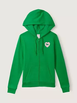 Victoria's Secret PINK PERFECT FULL-ZIP Dog Love Shine Logo Hoodie Green 2XLLS • $39.95