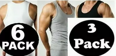 Men's Vests 100% Cotton Tank Top Summer Training Gym Plain Vests 1/2/3 Pk S -2xl • £3.99