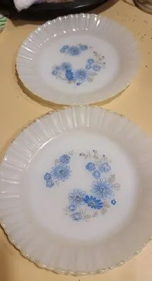 2-Vintage Termocrisa Milk Glass Blue Floral Salad Plate With Wavy Edges .Mexico  • $20