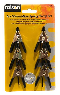 Rolson Mini Spring Clamp Set Heavy Duty Metal With Plastic Cover - 50mm 6 Pieces • £4.95
