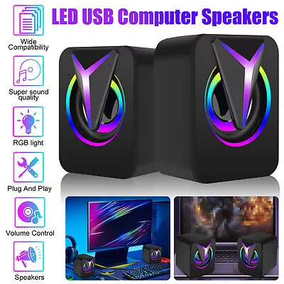 3.5mm RGB LED Mini USB Wired Computer Speakers Stereo Bass For PC Laptop Desktop • $12.15