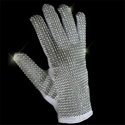 MJ Michael Jackson Billie Jean Style Handmade Gloves Left Hand Shiny Diamond Hot • £40.84