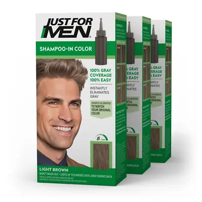 Just For Men Shampoo-in Hair Dye For Men H-25 Light Brown (Pack Of 3) ✅✅✅ • $26.61