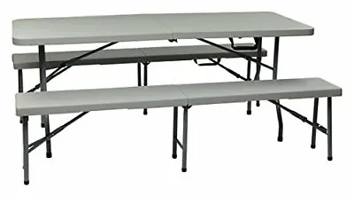 $190.26 • Buy Folding Picnic Bench Table Set Outdoor Back Yard 3pc Dining Furniture Light Gray