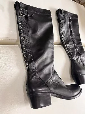 Vince Camuto Women’s BOLLO Black Studded Block Heel Riding Knee High Boots Sz 9 • $32.50